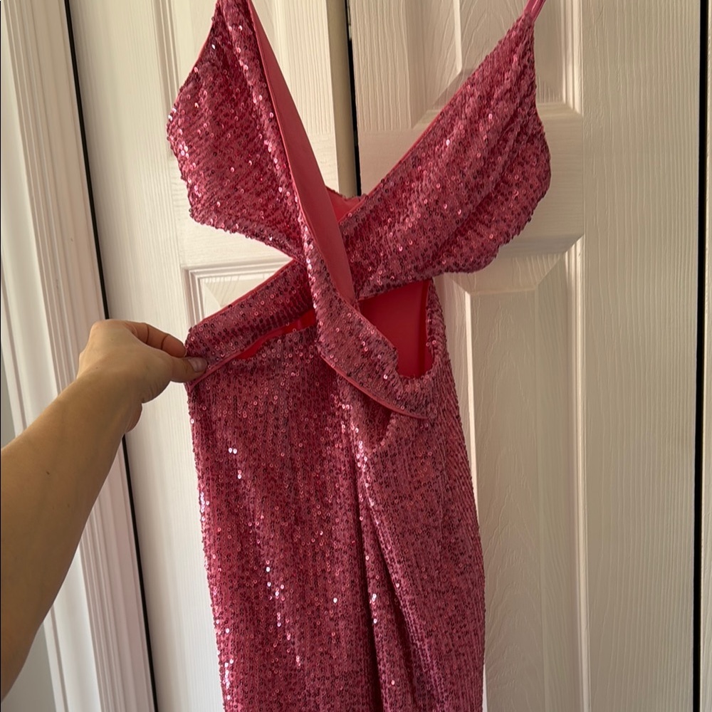 Pink Sequin Cutout Dress